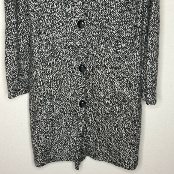 VTG Talbots Petites Lambs‎ Wool Black White Button Long Cardigan Sweater Women L - Picture 3 of 7